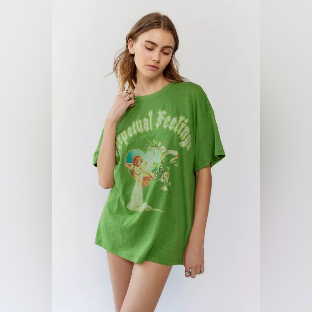 Boys Lie Perpetual Feelings Oversized Graphic Tee Green OS Fits Large Sold Out